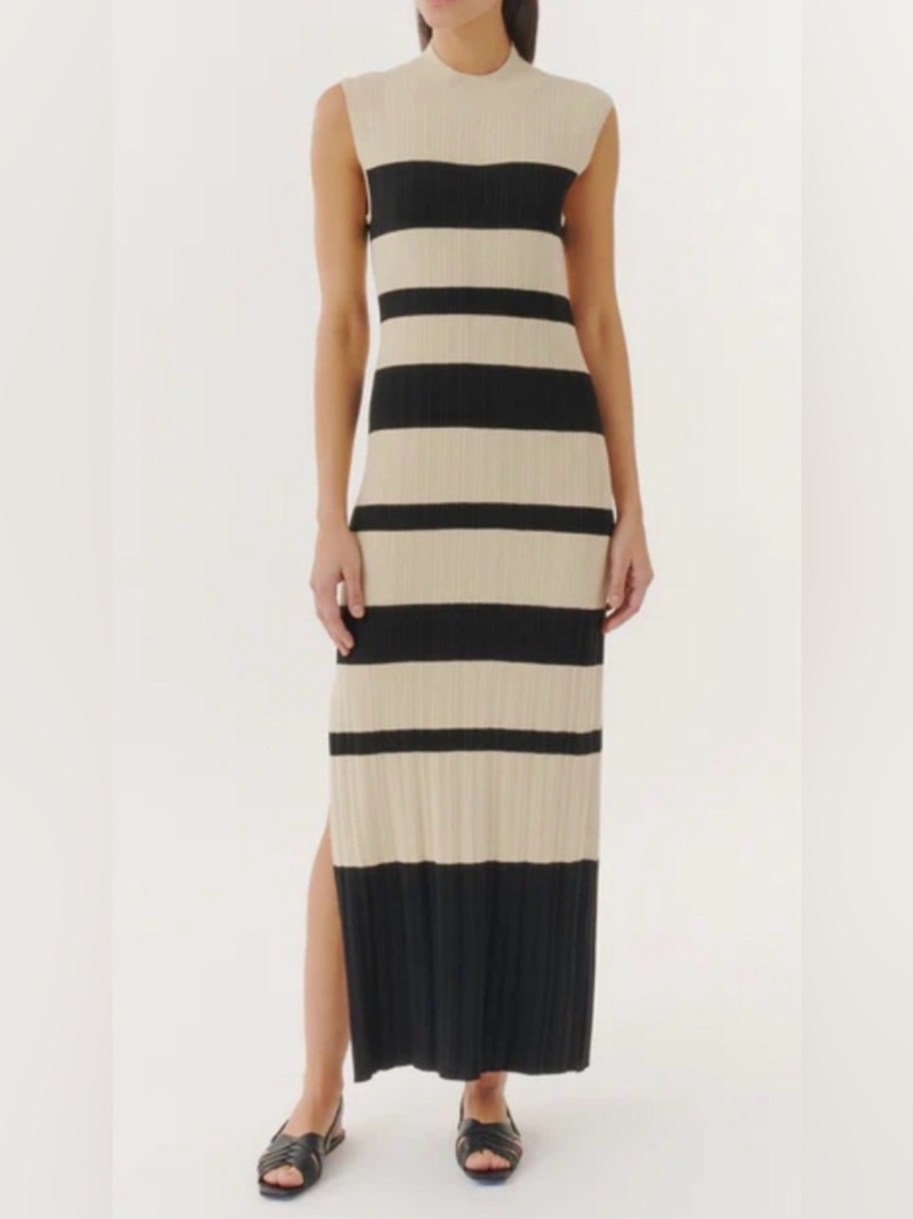 Striped Ribbed Maxi Dress in Black and Cream